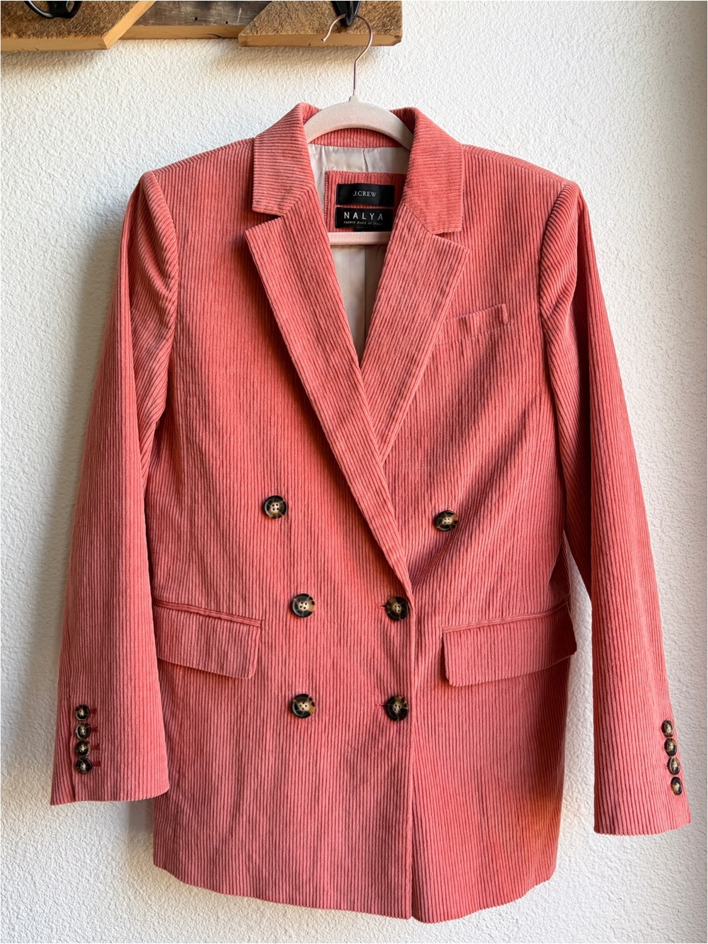 J Crew Nalya Rivoli Blush Pink Oversized Velvet Corduroy Blazer 8